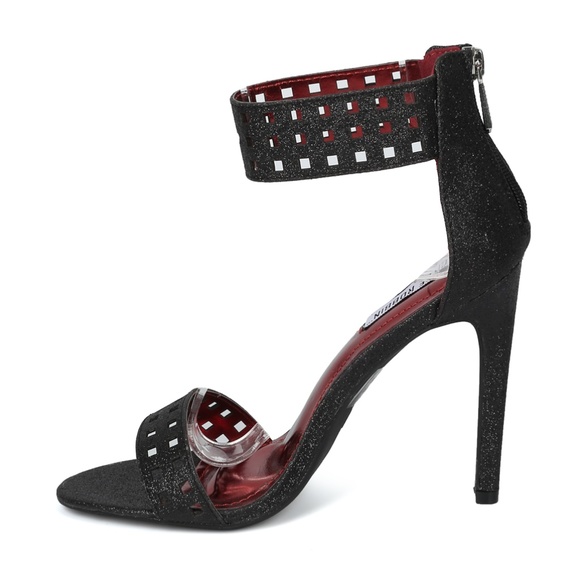 Cape Robbin Black Glitter Ankle Strap Stiletto Sandals – Open Toe Heels - Picture 7 of 9